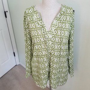 Chico's Lime/White Printed Tunic Long Sleeve Size 0